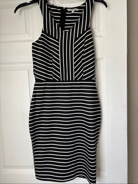 Charlotte Russe Black and White Striped Midi Sheath Dress
